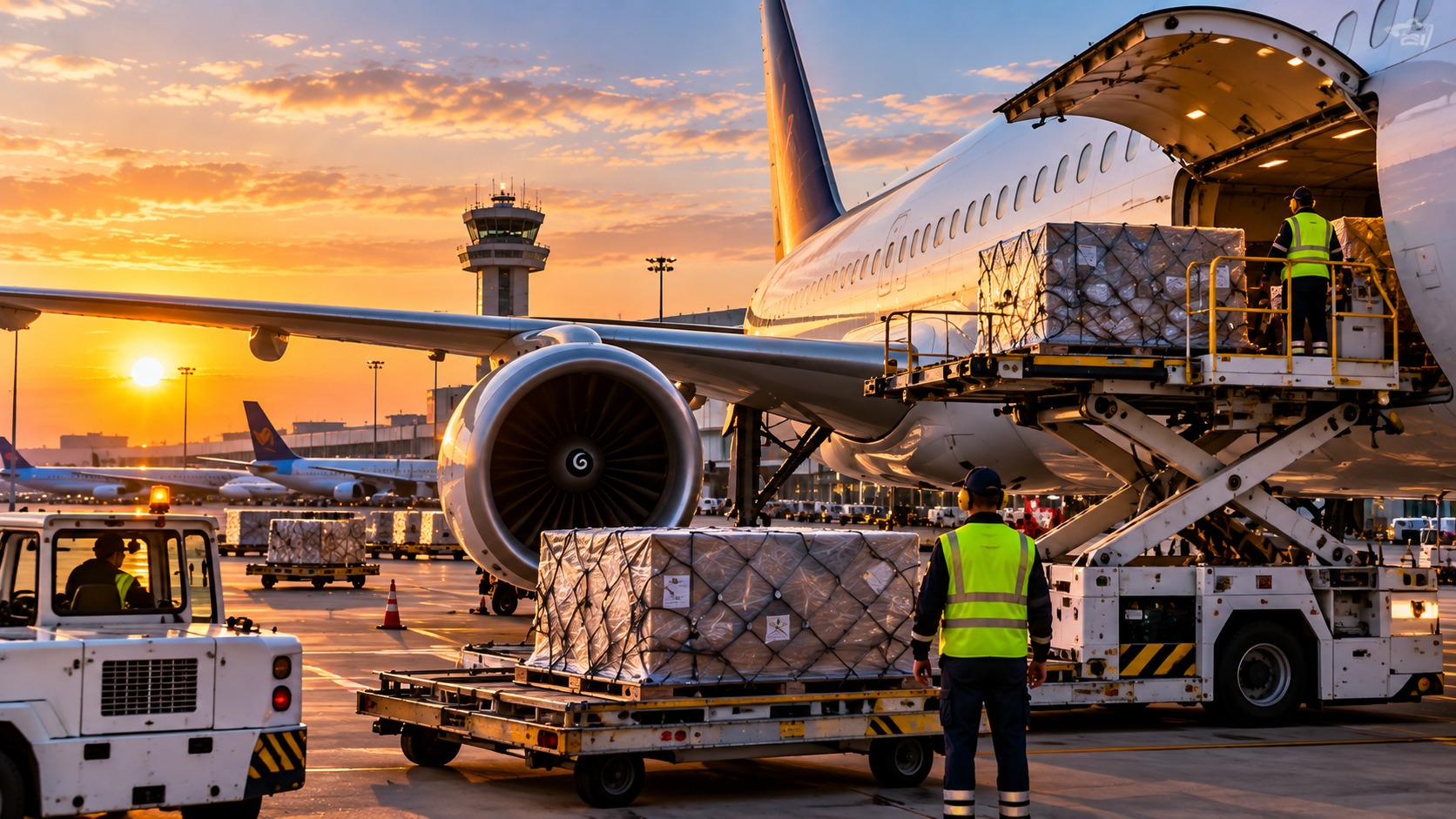 Chargement de fret sur un avion